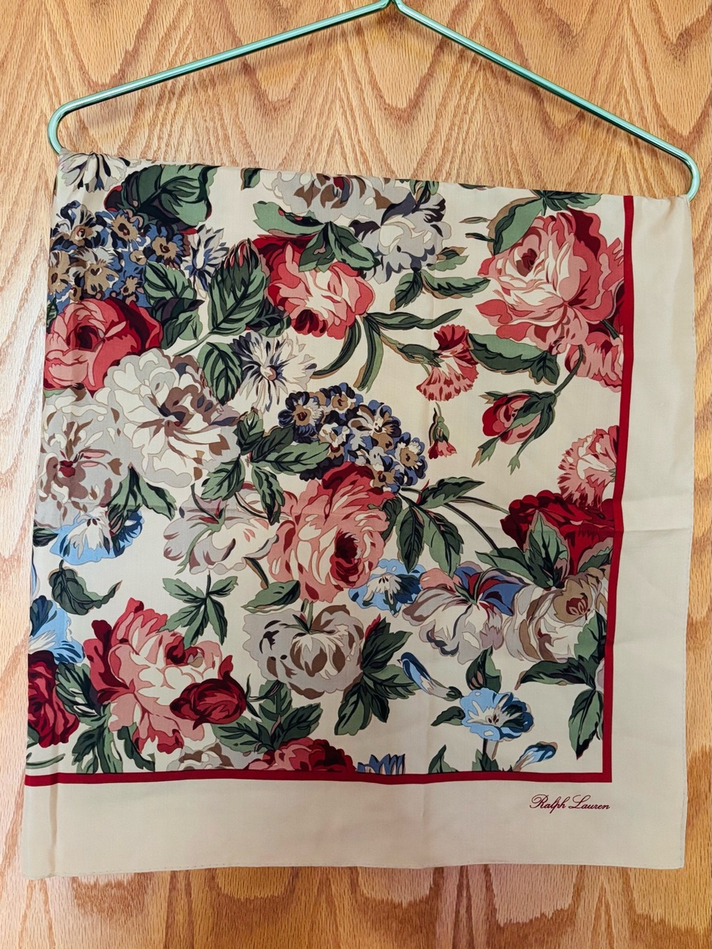 VTG 1980’s Ralph Lauren Polo Golden Morning Glory Rose 100% Silk Scarf 35"